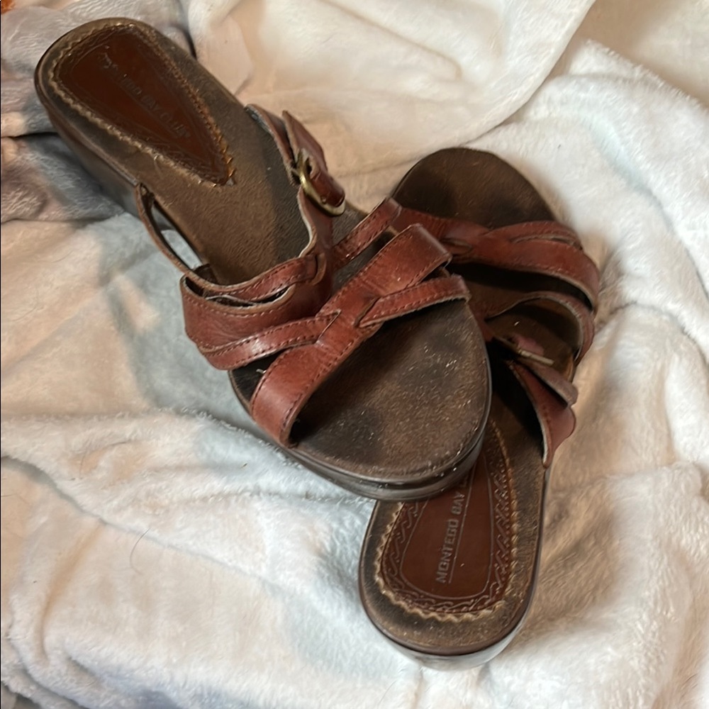 Montego Bay Club Brown Leather Sandals with Braided Straps